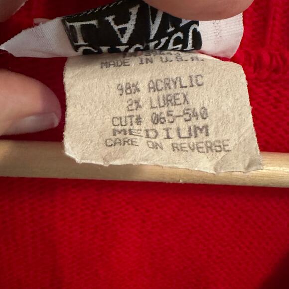 NWT Vintage Cricket Lane Christmas Sweater Cardi Med Snowflake Red Metallic Gold - Picture 5 of 6